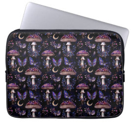 Capa Para Notebook Butterfly Mushroom Floral Dark Whimsical Pattern