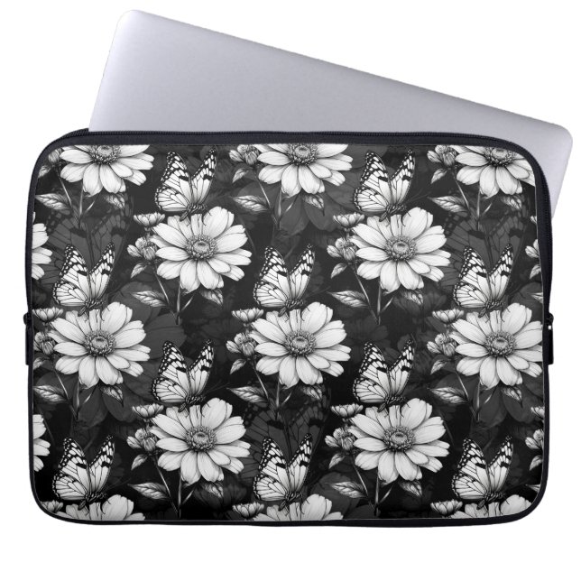 Capa Para Notebook Butterfly On Flower Patterne Design - Preto (Frente)