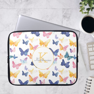 Capa Para Notebook Butterfly Watercolor Padrão Colorido Nome Personal
