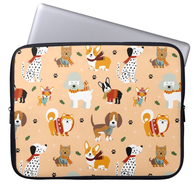 Capa Para Notebook Cachecóis Festivos de Inverno para Cachorrinhos (Frente)