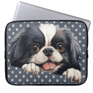 CAPA PARA NOTEBOOK CACHORRINHO JAPONÊS PRETO E BRANCO LINDO