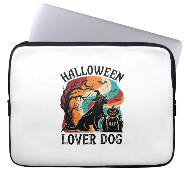 Capa Para Notebook Cachorro Amante do Halloween Chapéu de Bruxa Lápid (Frente)
