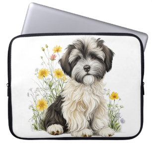 CAPA PARA NOTEBOOK CACHORRO BONITO DE HAVANÊS COM FLORES DE SELVAGEM