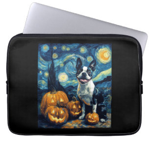 Capa Para Notebook Cachorro Boston Terrier Fofo Dia das Bruxas Jack O