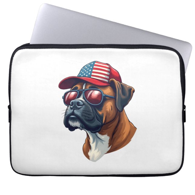 Capa Para Notebook Cachorro-Boxim Vestindo Azul Branco (Frente)