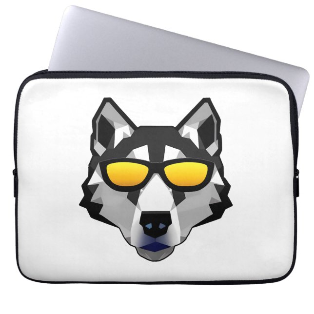 Capa Para Notebook Cachorro com óculos de sol - Husky siberiano (Frente)