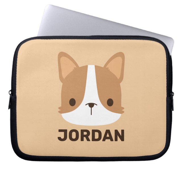 Capa Para Notebook Cachorro Corgi Fofo com Nome Personalizado (Frente)