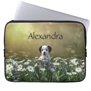 Capa Para Notebook Cachorro Dalmaciano em Daisies