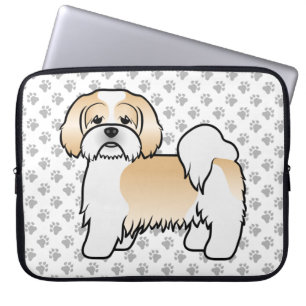 Capa Para Notebook Cachorro De Cartoon Dourado E Branco Lhasa Apso
