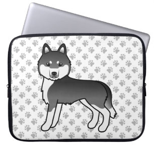 Capa Para Notebook Cachorro de Cartoon Negro E Branco Siberiano