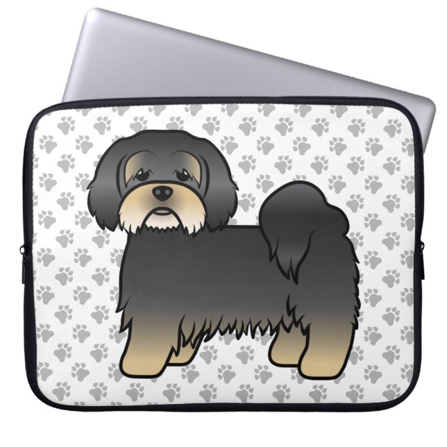 Capa Para Notebook Cachorro De Desenho Animado Fofo Lhasa Apso Preto  (Frente)