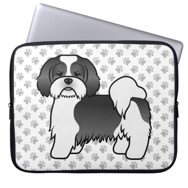 Capa Para Notebook Cachorro De Desenho Animado Fofo Lhasa Apso Preto  (Frente)