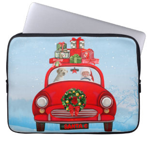 Capa Para Notebook Cachorro De Goldendoodle No Carro Com Papai Noel