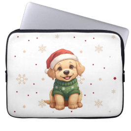 Capa Para Notebook Cachorro de Natal Adorável - Cachorrinho Festivo d