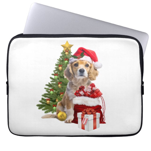 Capa Para Notebook Cachorro de Natal com Árvore (Frente)