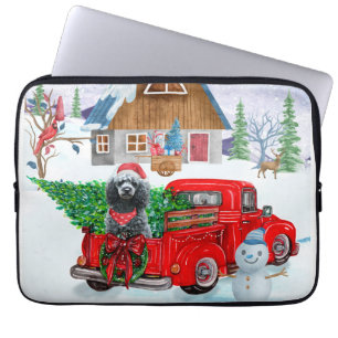 Capa Para Notebook Cachorro De Poodle Na Neve Do Caminhão De Parto De