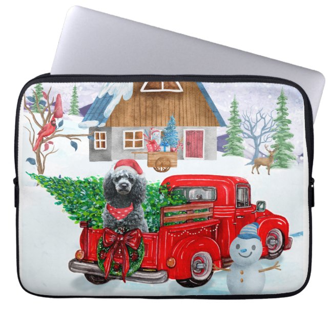 Capa Para Notebook Cachorro De Poodle Na Neve Do Caminhão De Parto De (Frente)