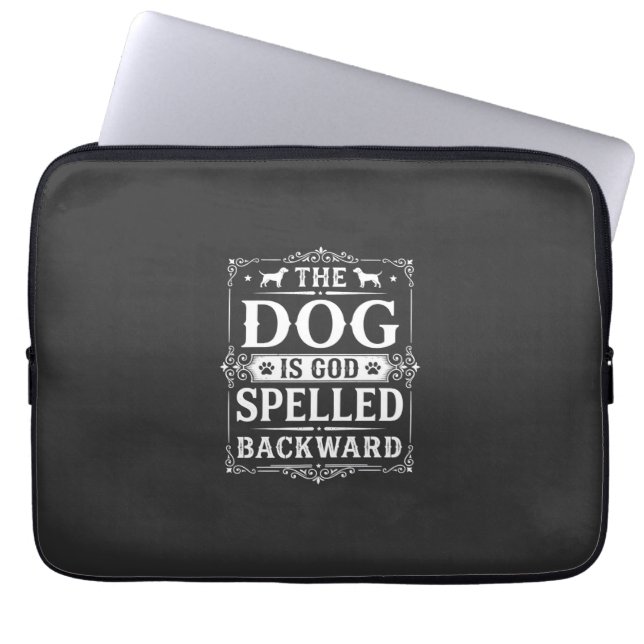 Capa Para Notebook Cachorro Engraçado Deus Escrito ao Contrário (Frente)