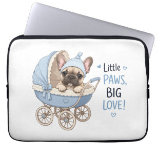 Capa Para Notebook Cachorro francês Bulldog filhote carrinho de bebê 