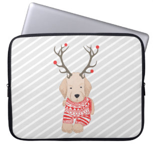 Capa Para Notebook Cachorro Golden Retriever Engraçado com Galhadas d