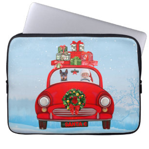 Capa Para Notebook Cachorro Miniatura No Carro Com Papai Noel