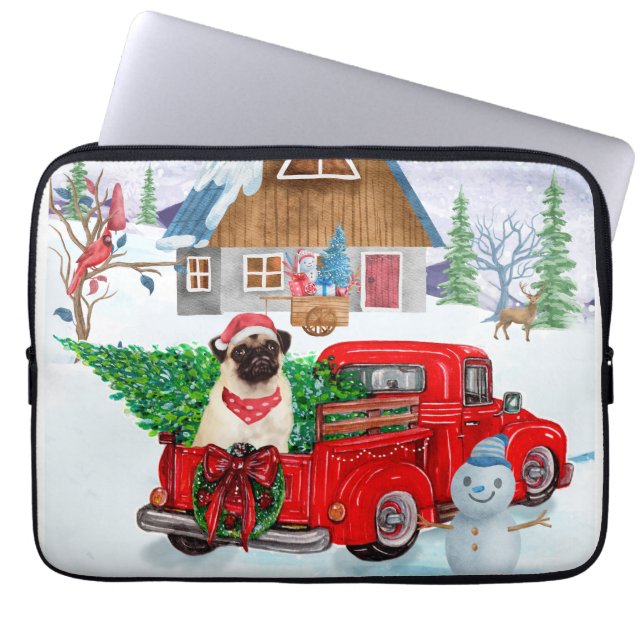 Capa Para Notebook Cachorro No Parto De Natal Neve De Caminhão (Frente)