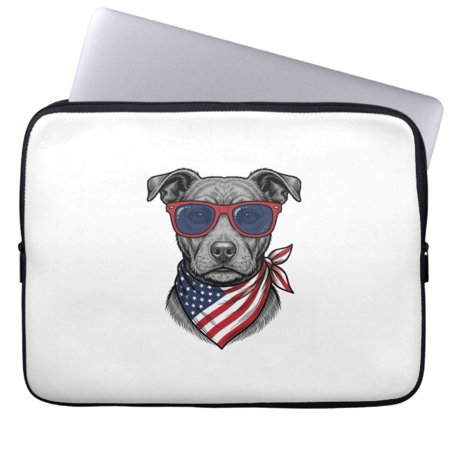 Capa Para Notebook Cachorro Patriótico Com Óculos De Sol Camisa Vinta (Frente)