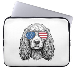 Capa Para Notebook Cachorro Patriótico com Óculos de Sol de Bandeira