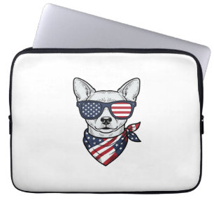 Capa Para Notebook Cachorro Patriótico com Óculos de Sol de Bandeira