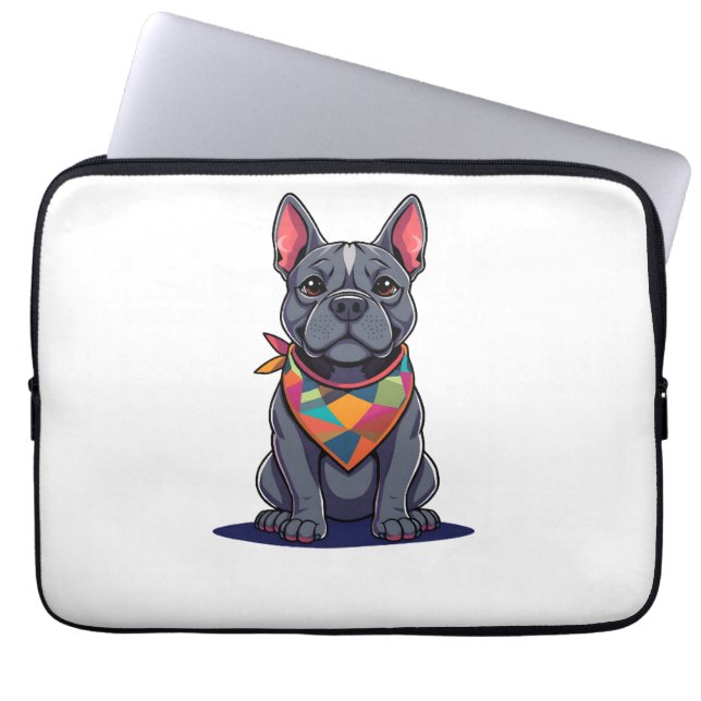 Capa Para Notebook Cachorro Pitbull Frenchie Fofo com Arte de Lenço (Frente)