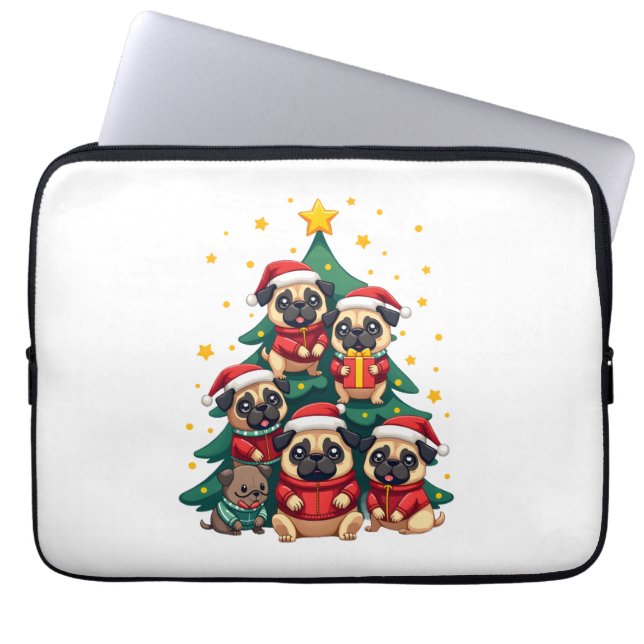 Capa Para Notebook Cachorro Pugs Árvore de Natal Fofo Natal (3) (Frente)