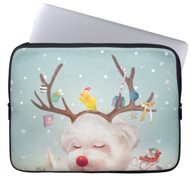 Capa Para Notebook Cachorro-Rebelde com Enfeites de natal (Frente)