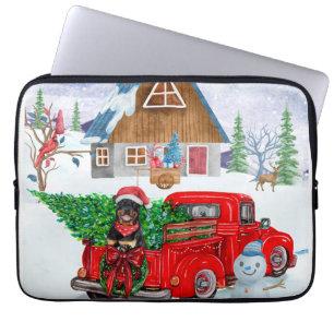 Capa Para Notebook Cachorro Rottweiler Na Neve Dos Caminhões De Natal