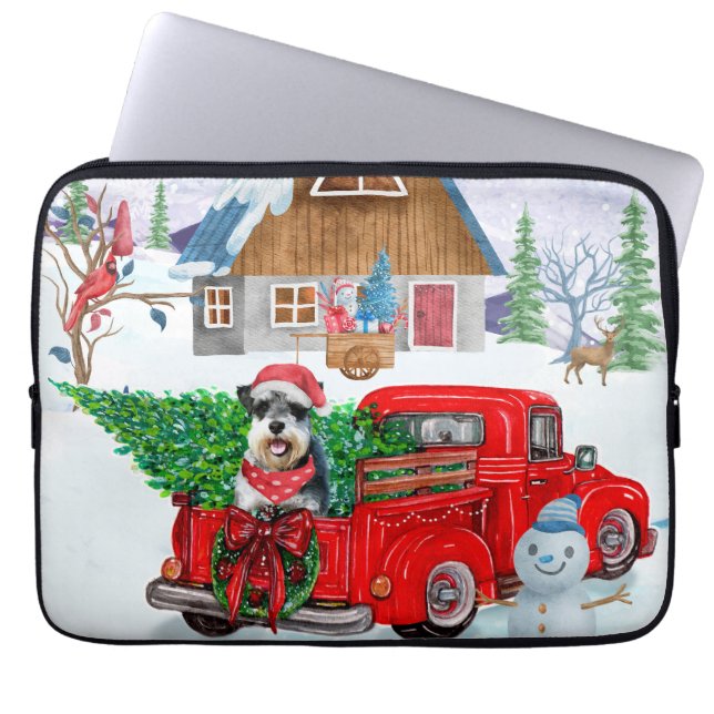 Capa Para Notebook Cachorro Schnauzer No Parto De Natal Neve De Camin (Frente)