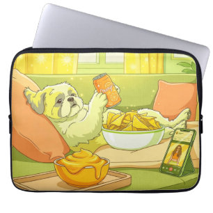 Capa Para Notebook Cachorro Shih Tzu Engraçado Relaxando no Sofá com