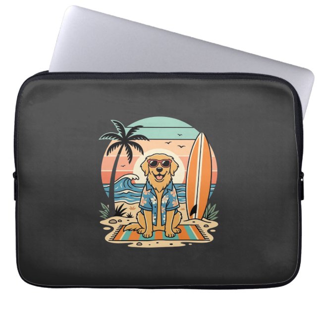 Capa Para Notebook Cachorro Surfista Retro Praia Verão (Frente)