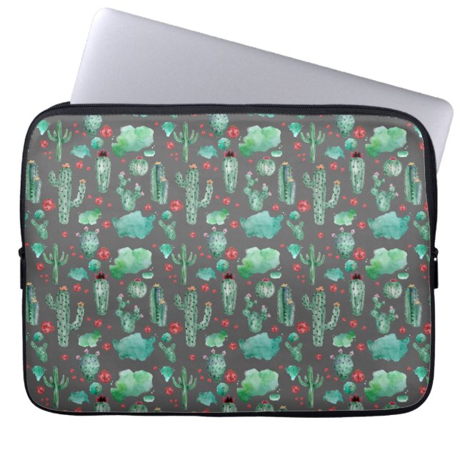 Capa Para Notebook cacto e padrão de ladybug - fundo preto (Frente)
