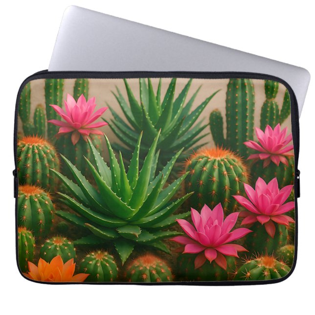 Capa Para Notebook Cacto Suculento Vibrante Flor Deserto (Frente)