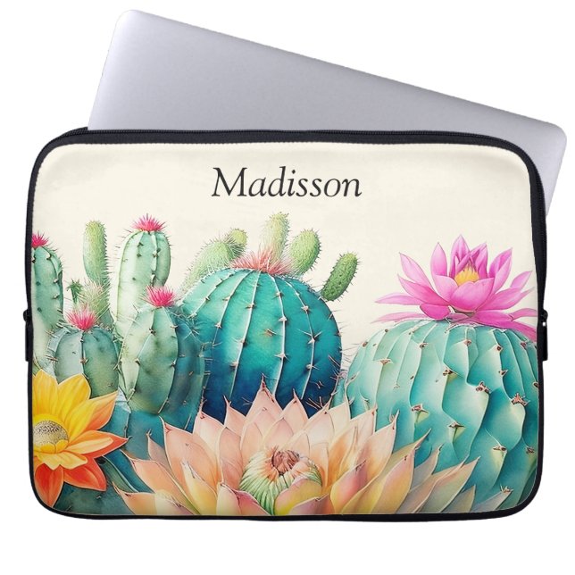 Capa Para Notebook Cactos e Suculentas com Nome (Frente)