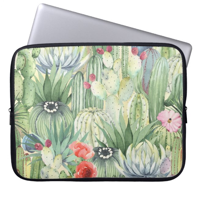 Capa Para Notebook Cactos, suculentes: impressão de aquarela floral. (Frente)