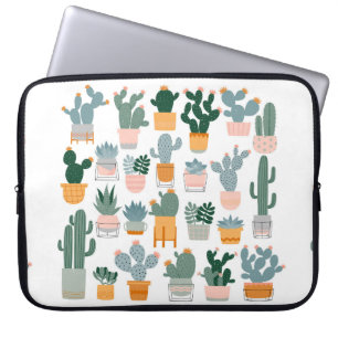 Capa Para Notebook Cactus e suculentos em potes sobre fundo branco.