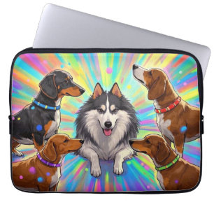 Capa Para Notebook Cães Cachorros com fundo arco-íris