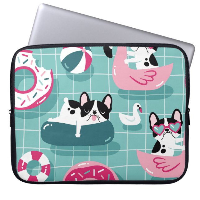 Capa Para Notebook Cães com flutuação de piscina, padrão de colheita. (Frente)