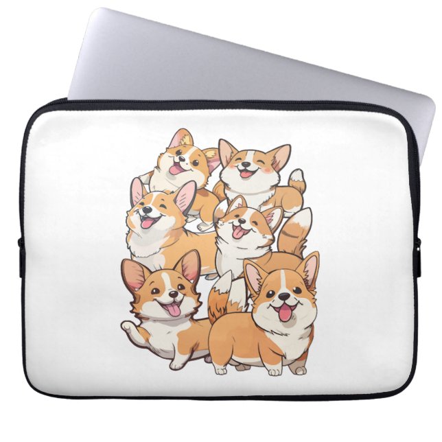 Capa Para Notebook cães Corgi felizes (Frente)