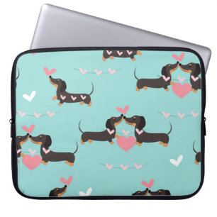 Capa Para Notebook Cães-dachshund apaixonados e corações, padrão perf