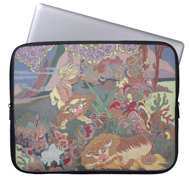 Capa Para Notebook Cães Estilizados Jogando no Jardim (Frente)