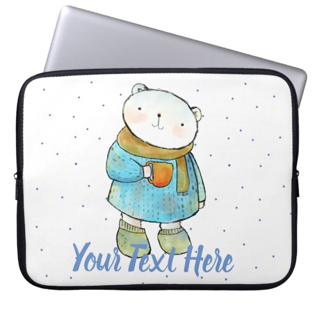 Capa Para Notebook Café Adorando Urso Polar Personalizado (Frente)