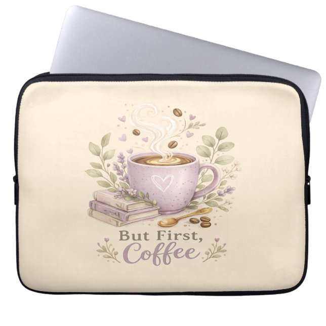 Capa Para Notebook Café Aquarela Lavanda Aconchegante (Frente)