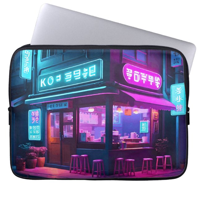 Capa Para Notebook Café Coreano Neon LoFi Arte  (Frente)