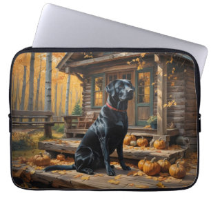 Capa Para Notebook Café preto Labrador Retriever Log Cabine
